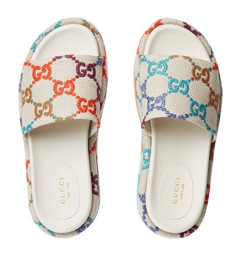 gucci linen fabric slides|gucci slides for women.